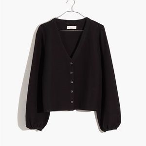 Madewell Black Bubble-Sleeve Cardigan Top | Size XS